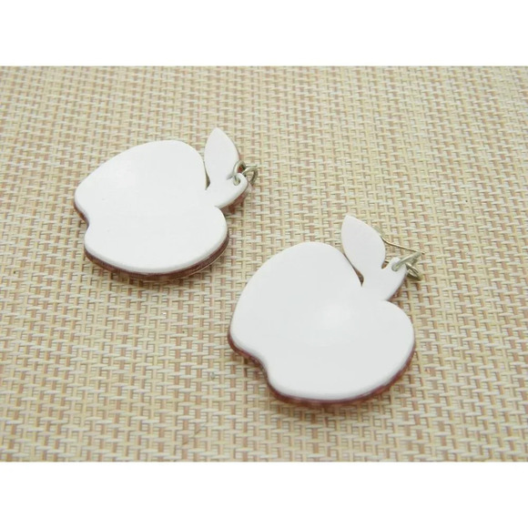 Apple Burgundy Polka Dot Large Acrylic Dangle Earrings Vintage - Picture 3 of 4